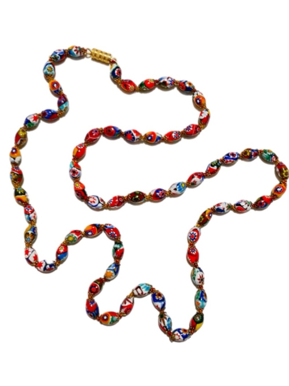 Venetian Millefiori Glass Bead Necklace 29"- Vintage Murano